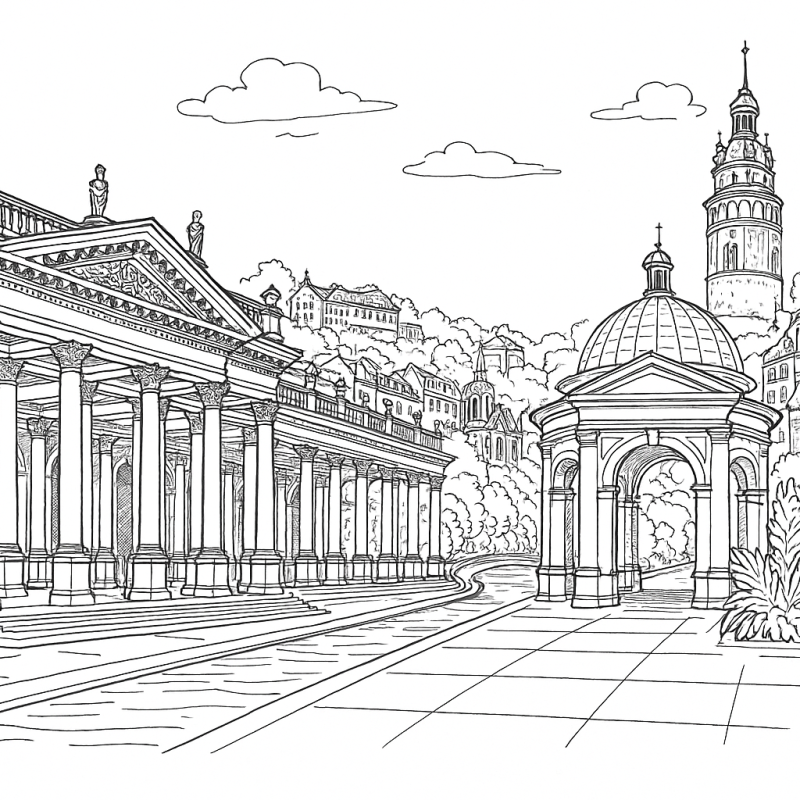 Lázeňské město s kolonádami, vřídly a tradičními oplatkami.